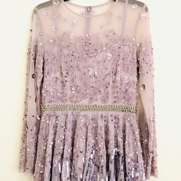 Mac Duggal Purple visible the Shoulder Gown embroidered sequins - Picture 3 of 14